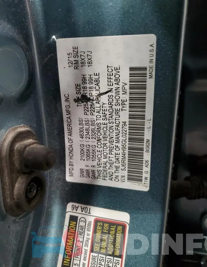 5J6RM4H95GL022794 Photo# 14