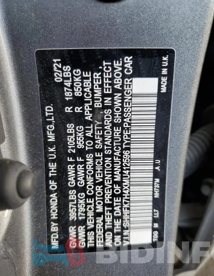 SHHFK7H4XMU412596 Photo# 13