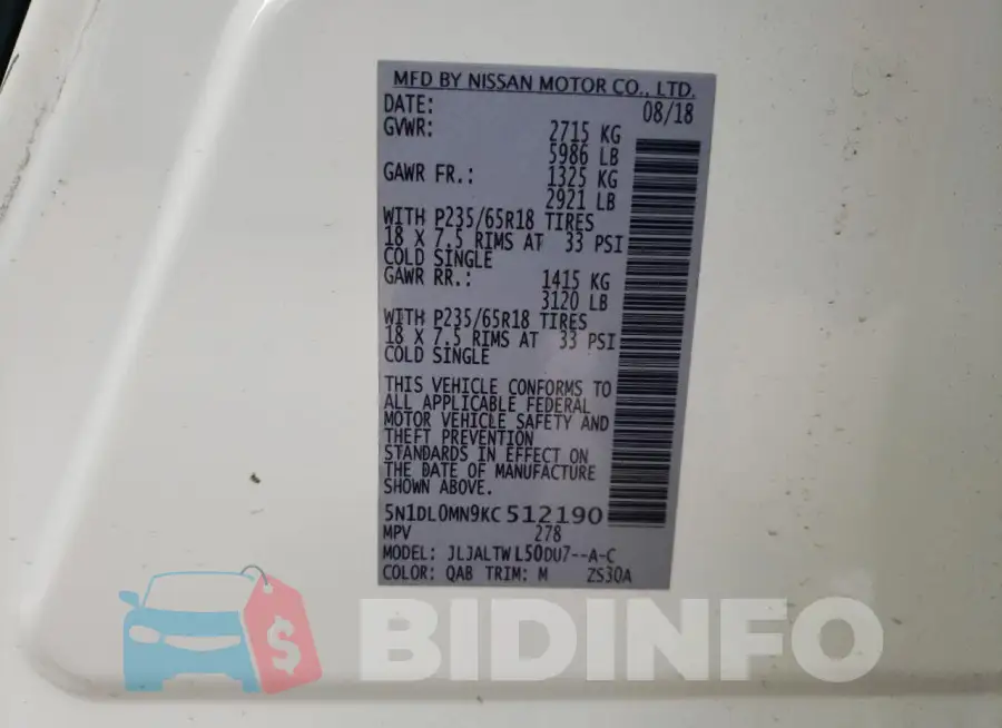 5N1DL0MN9KC512190 Photo# 13