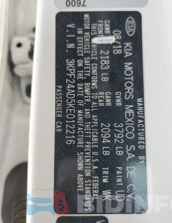 3KPF24AD5KE012216 Photo# 13