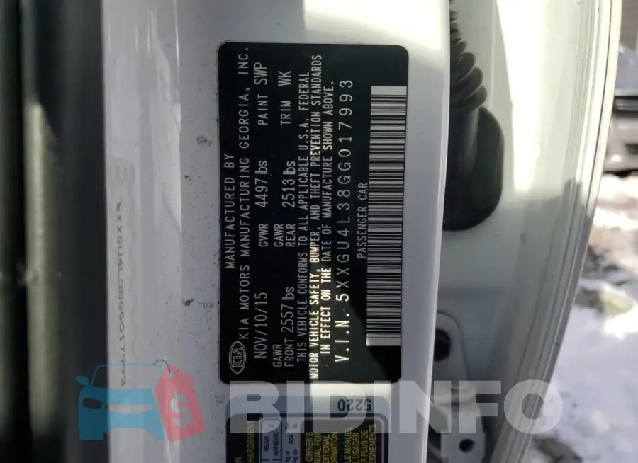 5XXGU4L38GG017993 Photo# 12