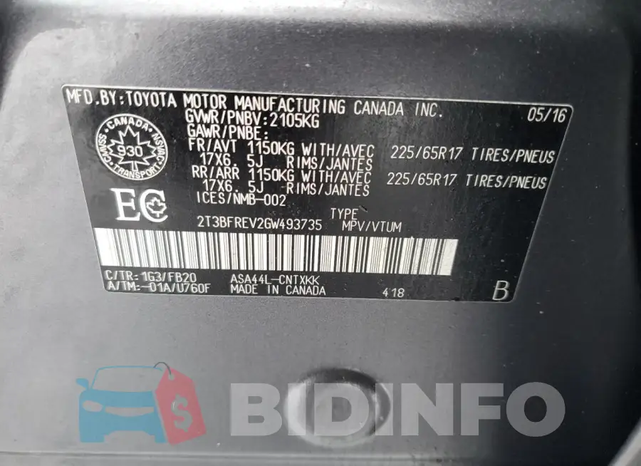 2T3BFREV2GW493735 Photo# 13