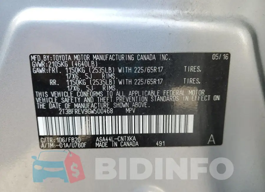 2T3BFREV9GW500468 Photo# 13