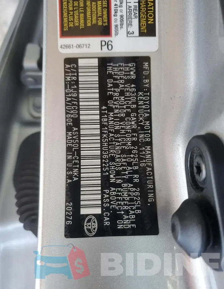 4T1BF1FK5HU362251 Photo# 13