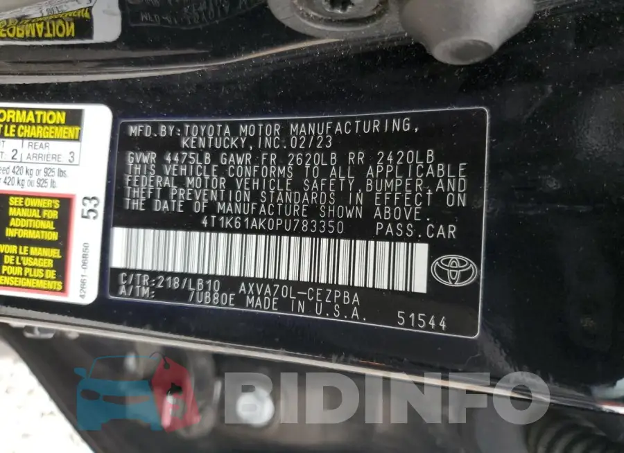 4T1K61AK0PU783350 Photo# 12