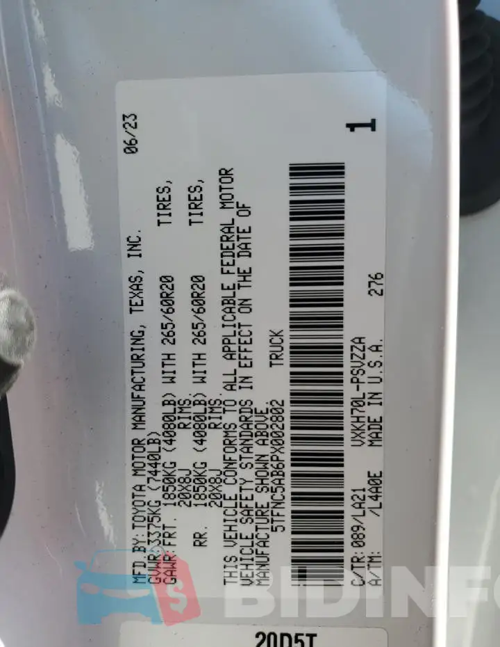 5TFNC5AB6PX002802 Photo# 13