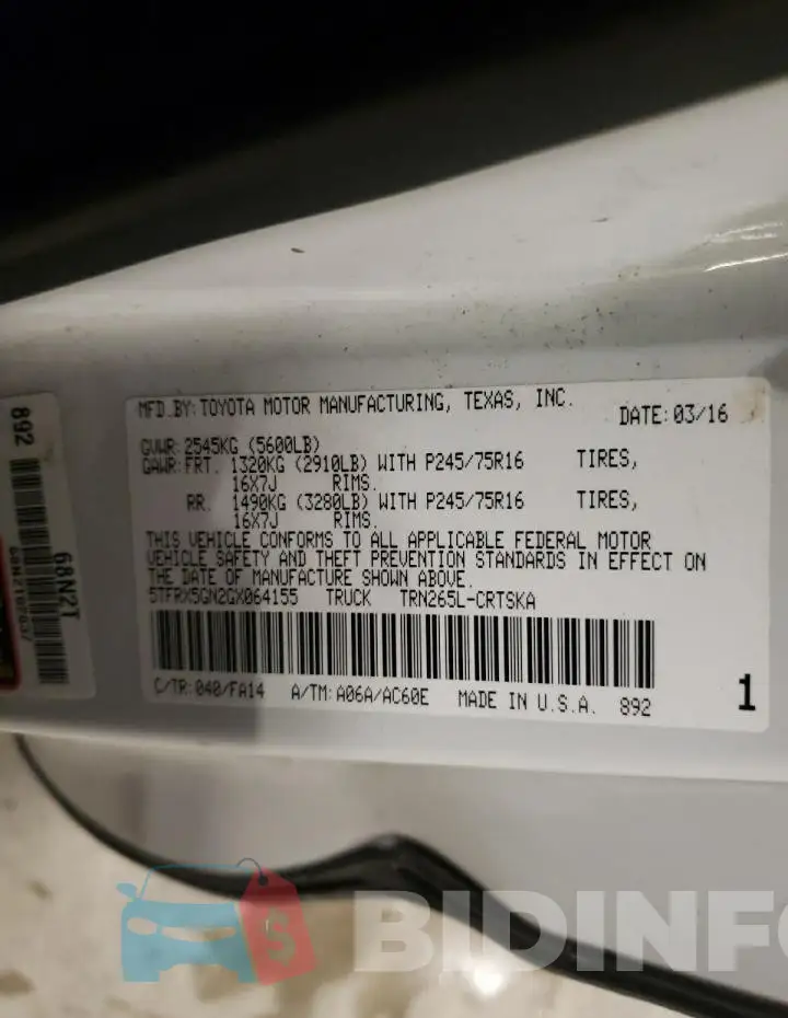 5TFRX5GN2GX064155 Photo# 12
