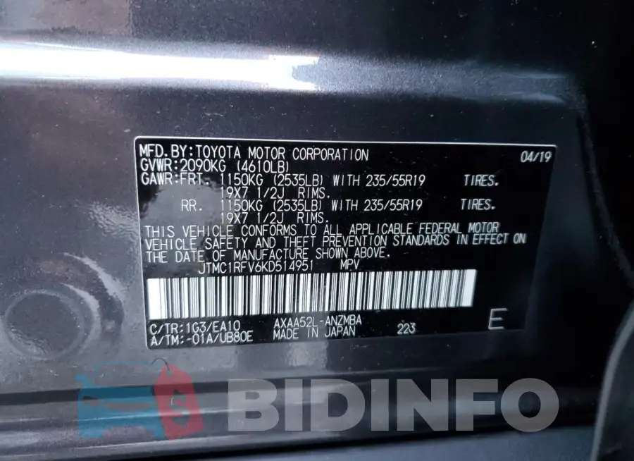 JTMC1RFV6KD514951 Photo# 13