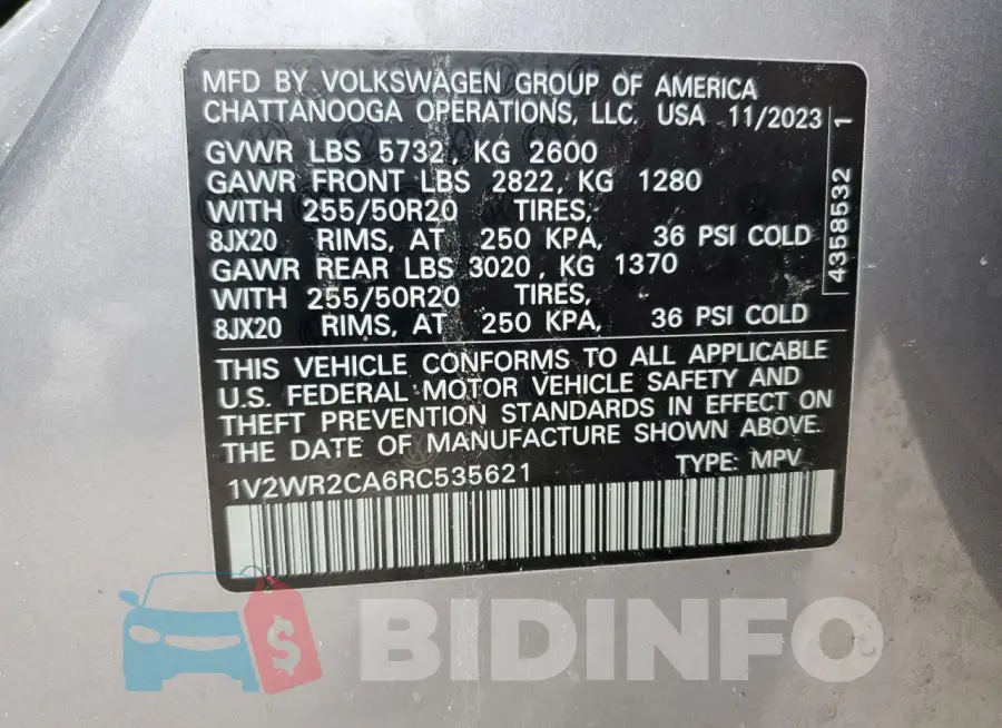 1V2WR2CA6RC535621 Photo# 13