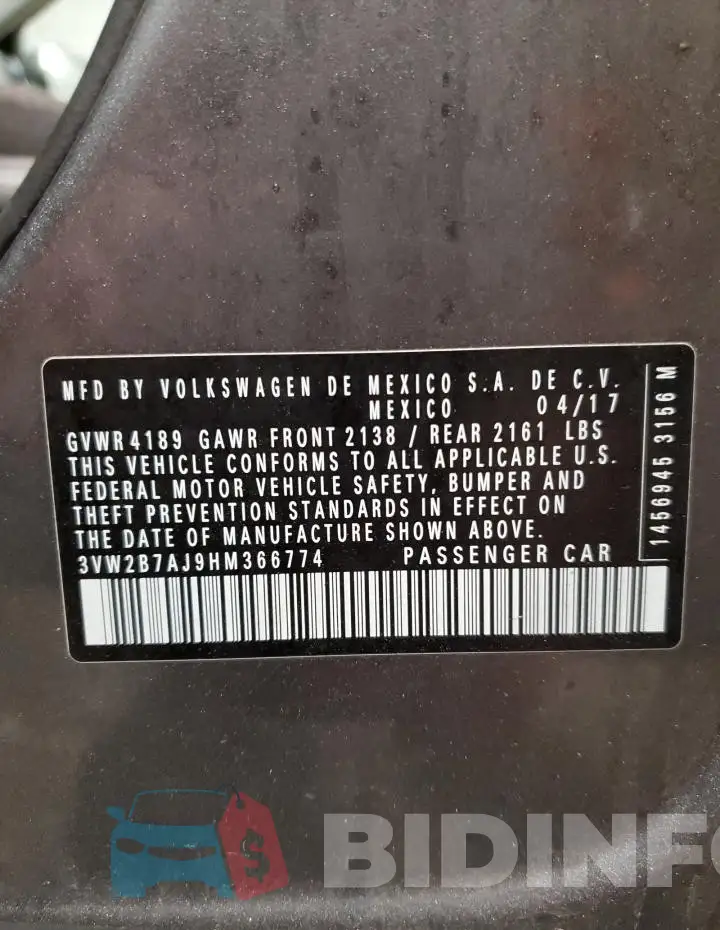 3VW2B7AJ9HM366774 Photo# 12