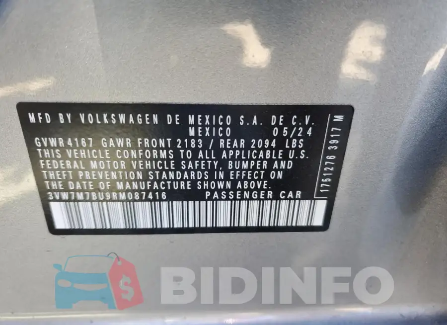 3VW7M7BU9RM087416 Photo# 13