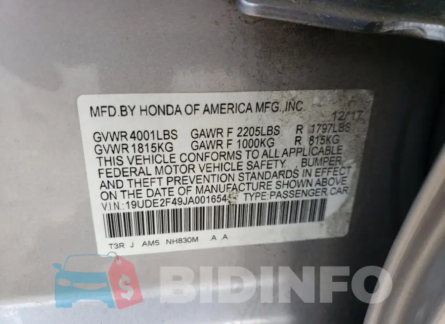 19UDE2F49JA001654 Photo# 12
