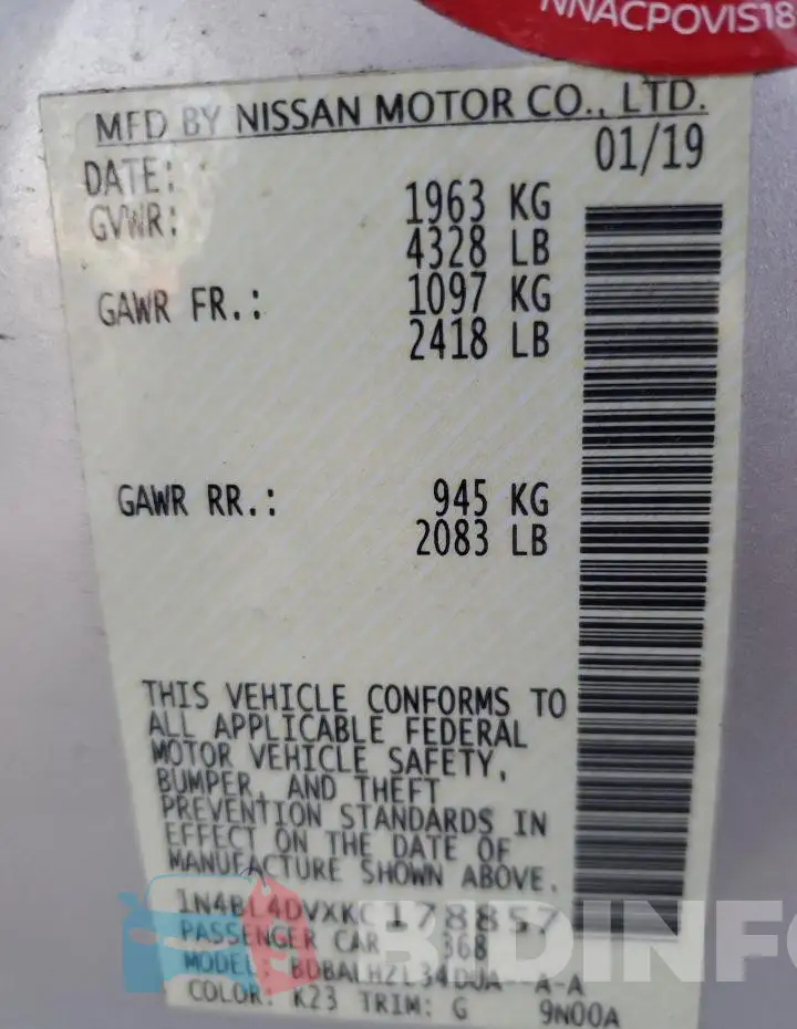 1N4BL4DVXKC178857 Photo# 12