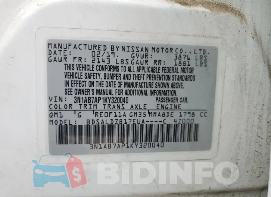 3N1AB7AP1KY320040 Photo# 12