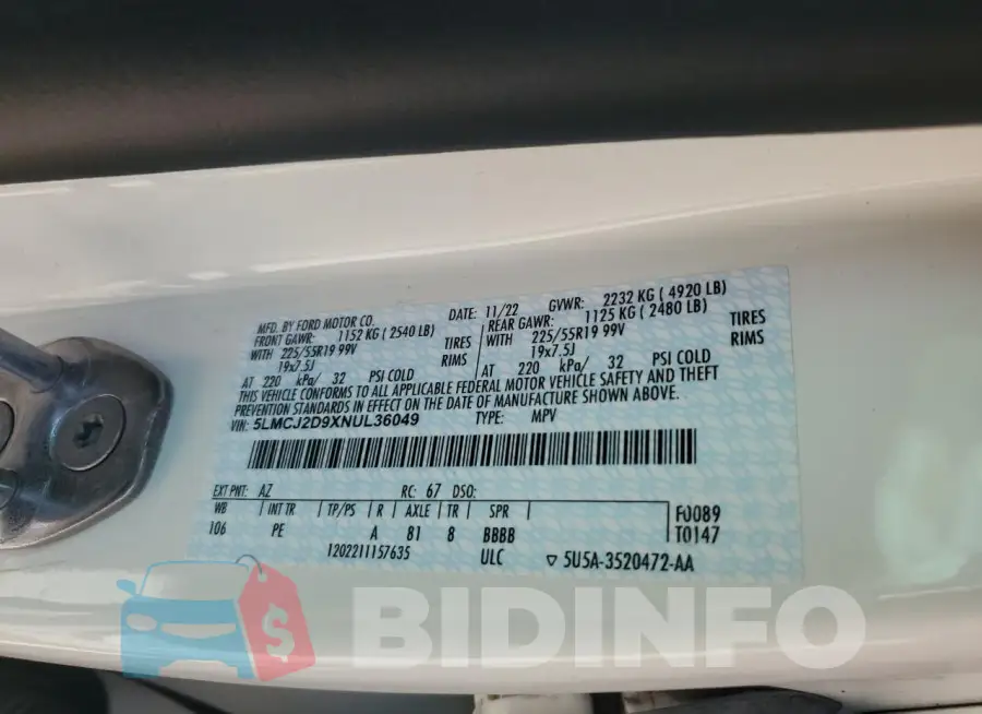 5LMCJ2D9XNUL36049 Photo# 13