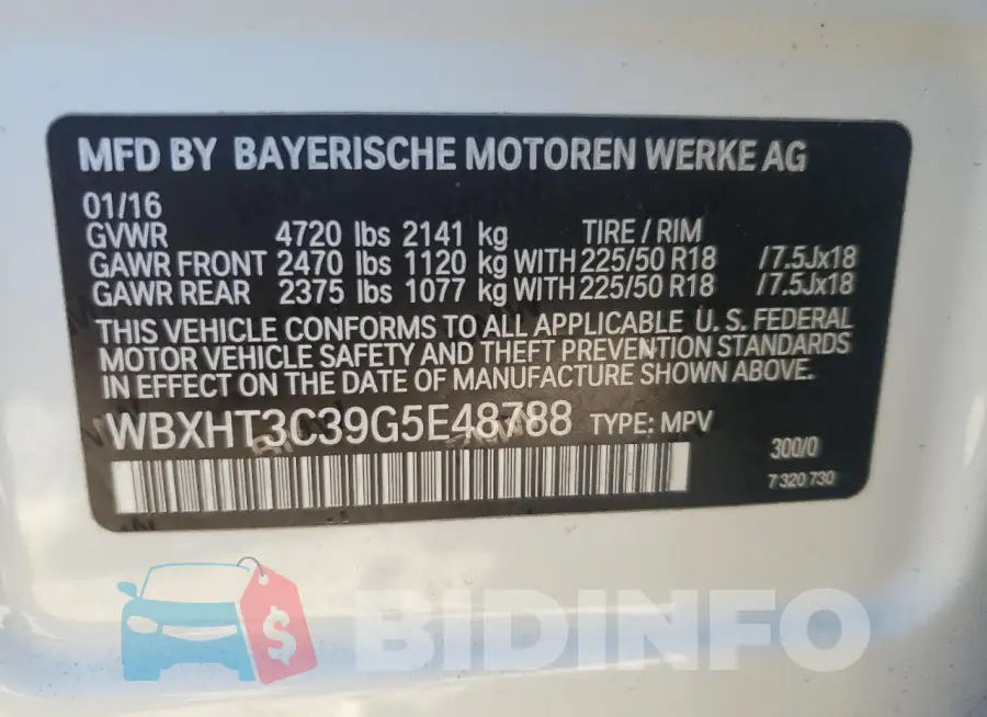 WBXHT3C39G5E48788 Photo# 14