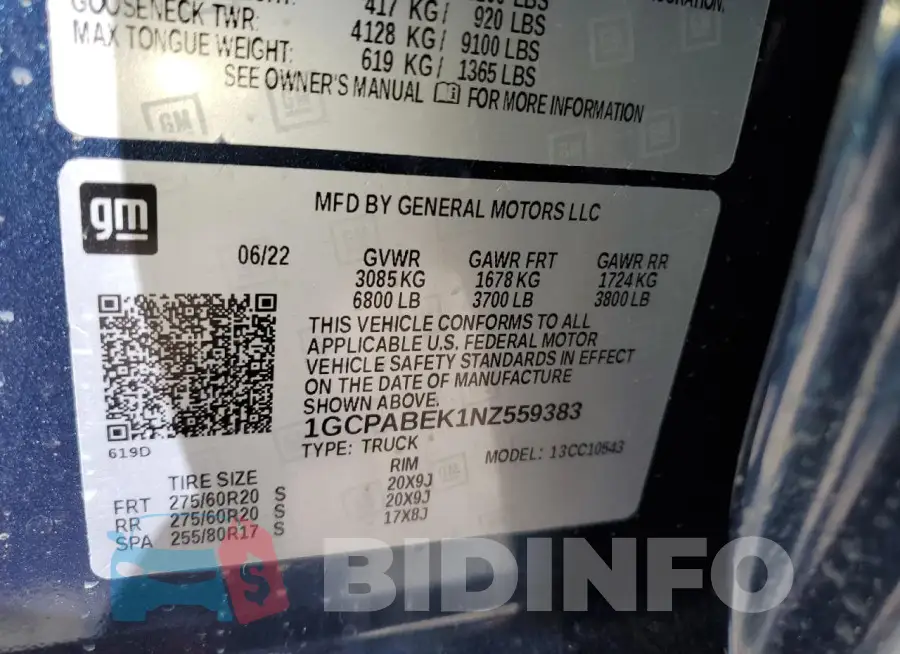 1GCPABEK1NZ559383 Photo# 12