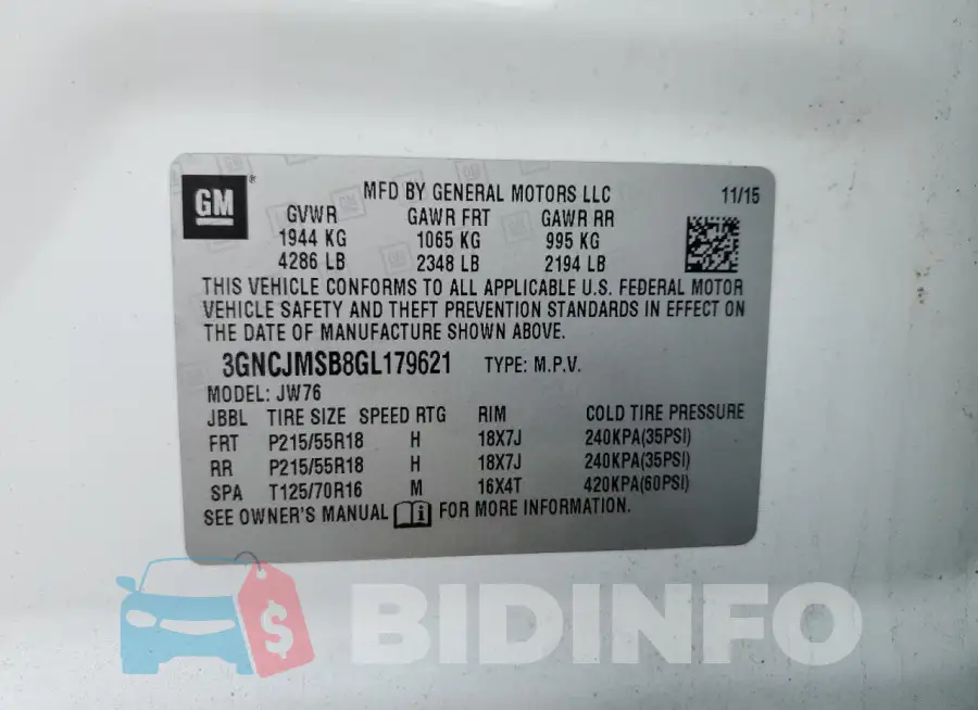 3GNCJMSB8GL179621 Photo# 14