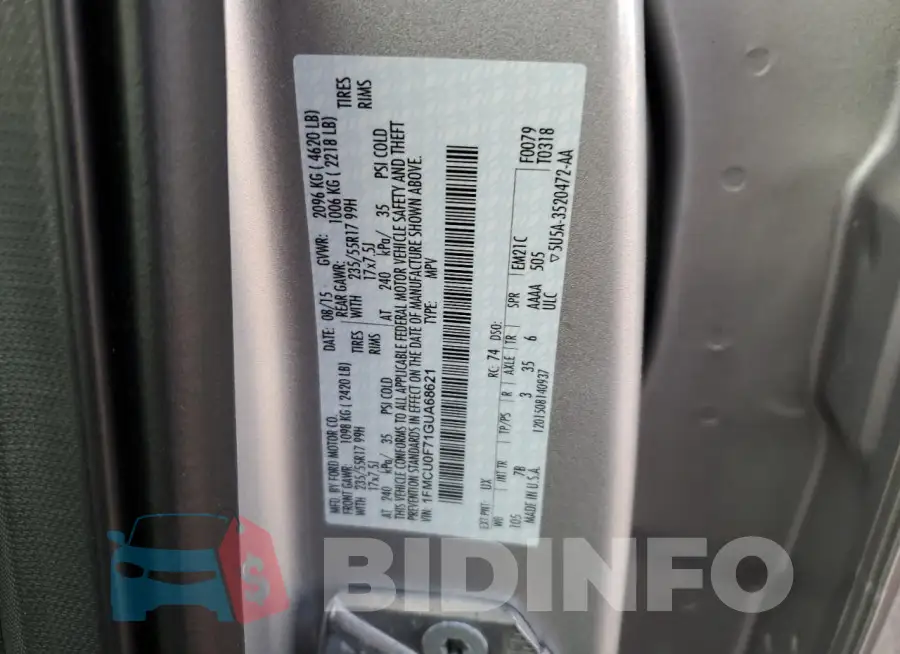 1FMCU0F71GUA68621 Photo# 14