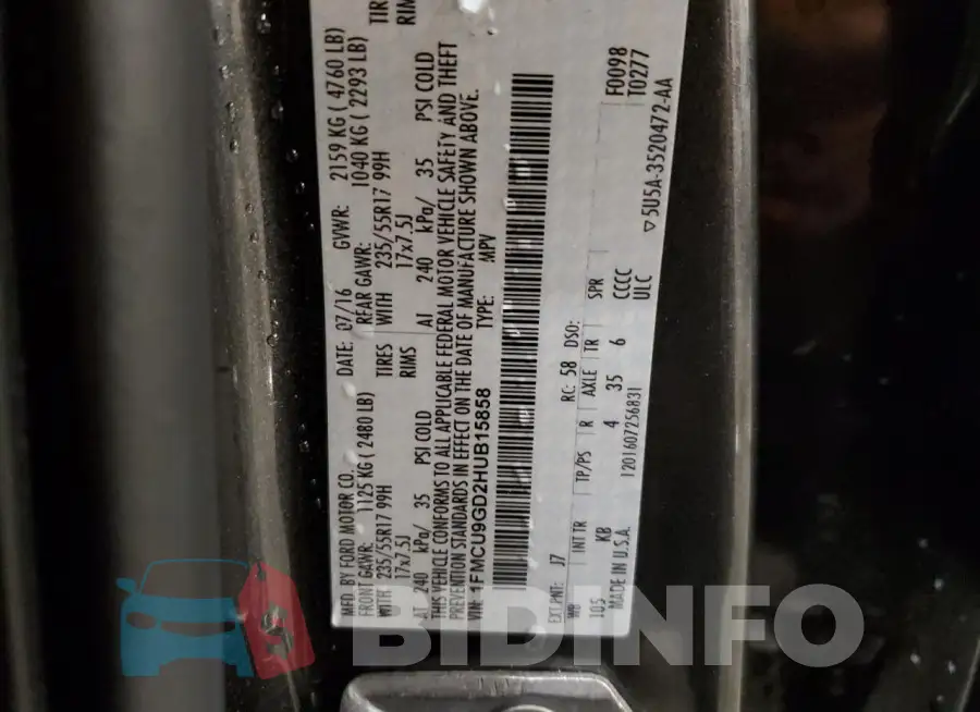 1FMCU9GD2HUB15858 Photo# 13