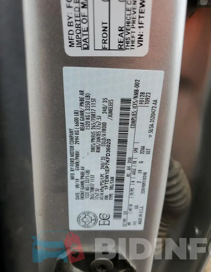1FTEW1EP7KFD36020 Photo# 13