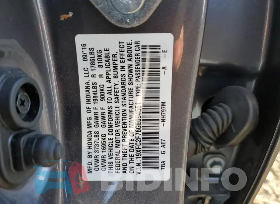 19XFC2F76GE094551 Photo# 12