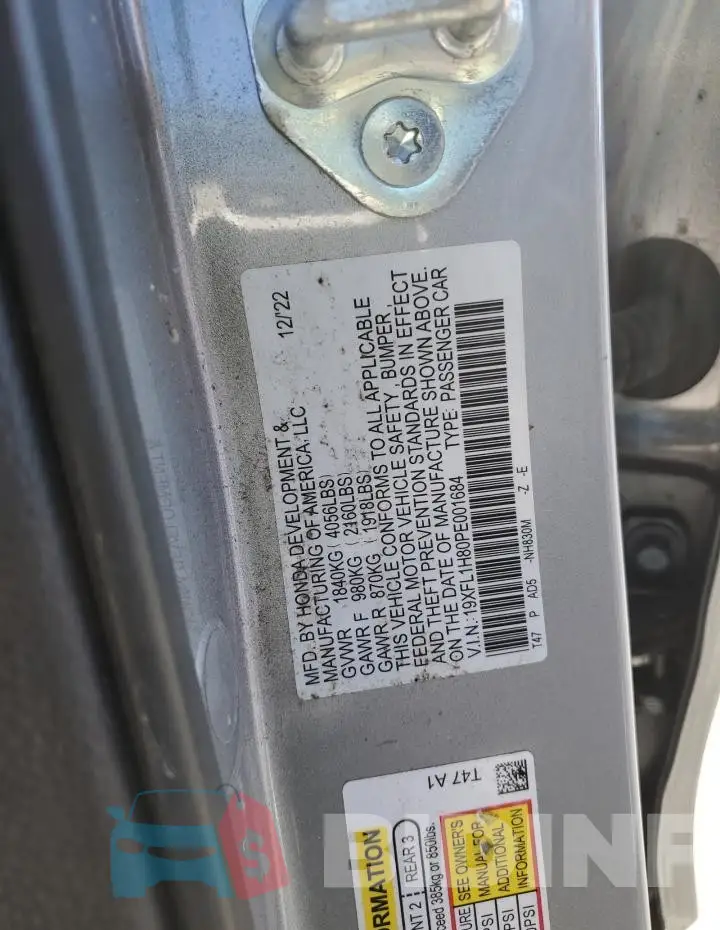 19XFL1H80PE001684 Photo# 12