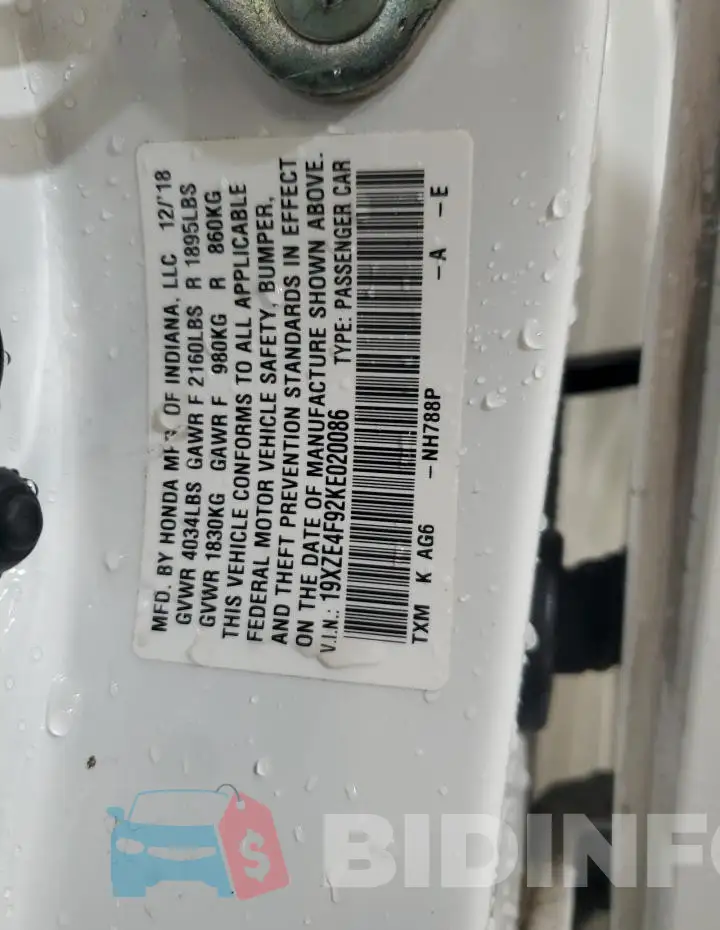 19XZE4F92KE020086 Photo# 13