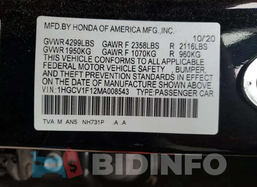 1HGCV1F12MA008543 Photo# 12