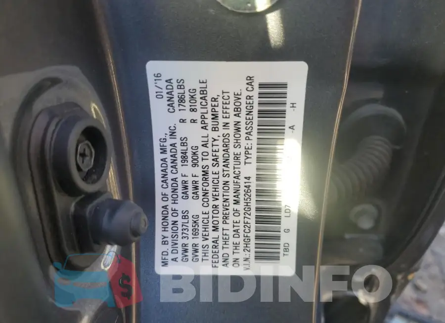 2HGFC2F72GH526414 Photo# 12