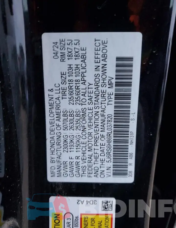 5J6RS6H86RL037820 Photo# 13