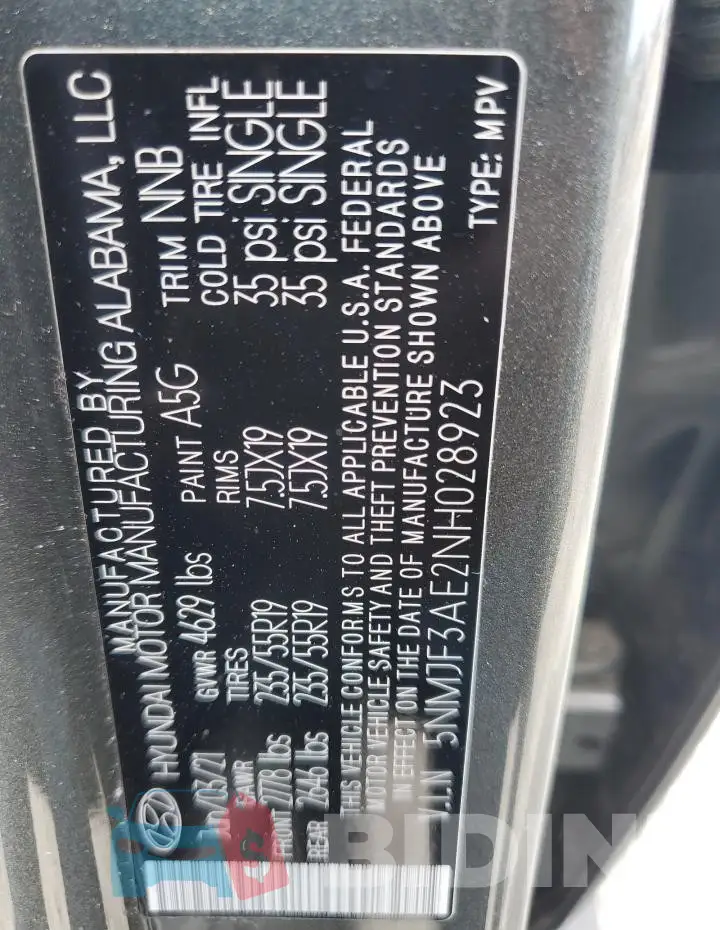 5NMJF3AE2NH028923 Photo# 14