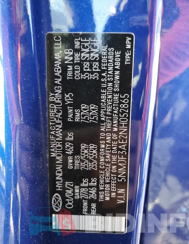 5NMJF3AE2NH052865 Photo# 13