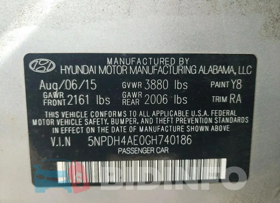 5NPDH4AE0GH740186 Photo# 12