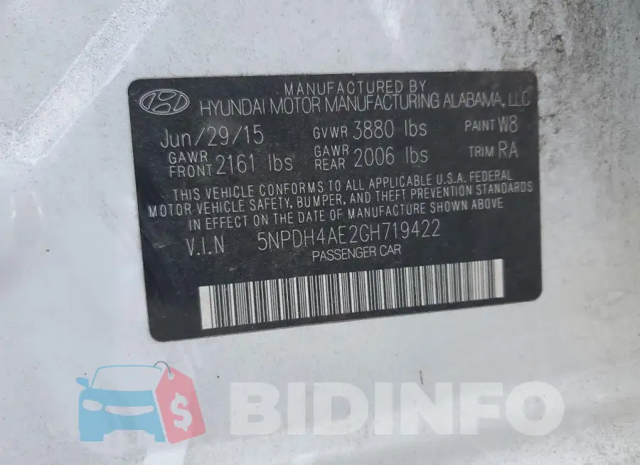 5NPDH4AE2GH719422 Photo# 13
