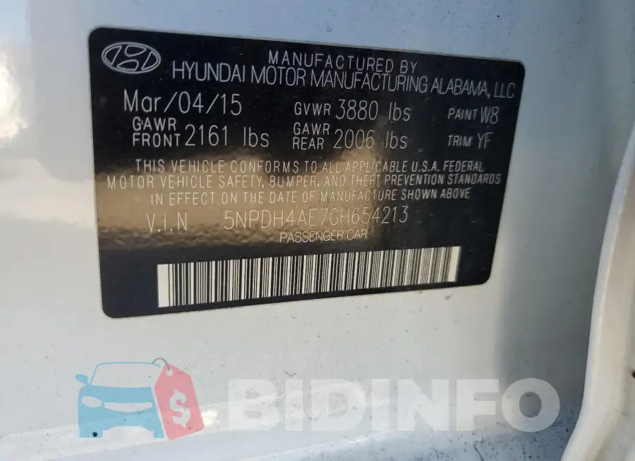 5NPDH4AE7GH654213 Photo# 12