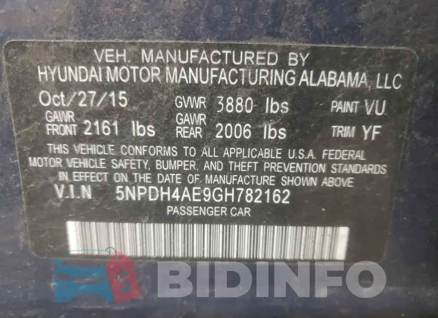 5NPDH4AE9GH782162 Photo# 13