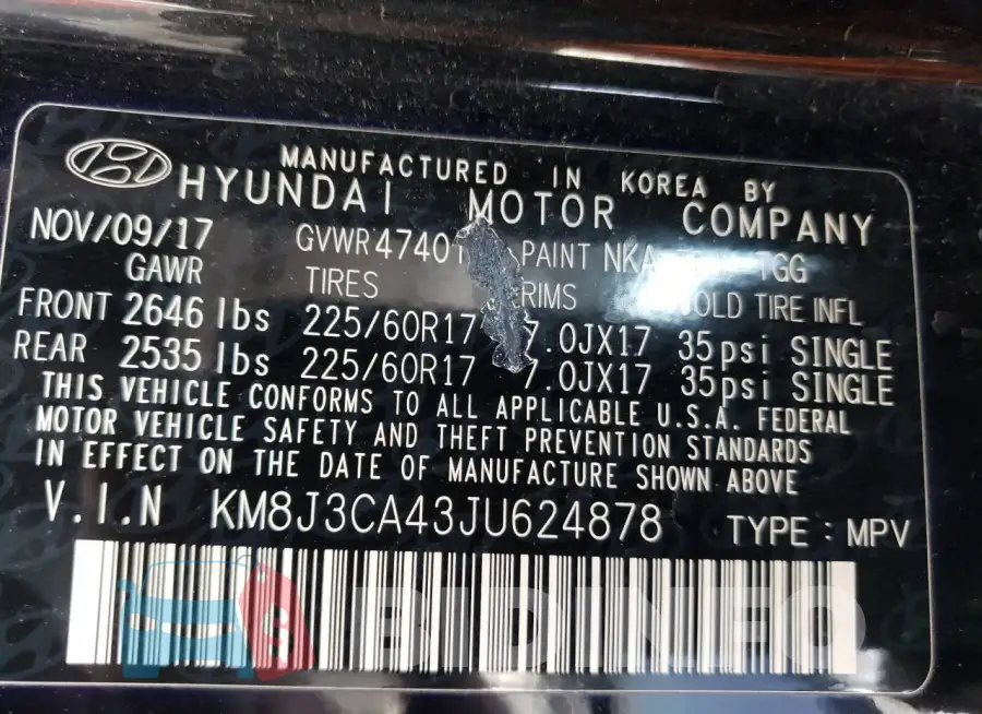 KM8J3CA43JU624878 Photo# 13