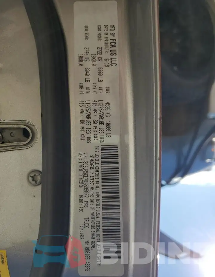 3C6UR5CL7KG595607 Photo# 14