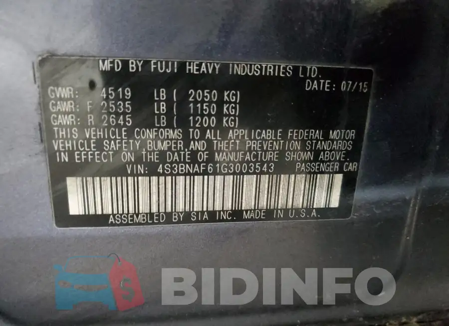 4S3BNAF61G3003543 Photo# 13