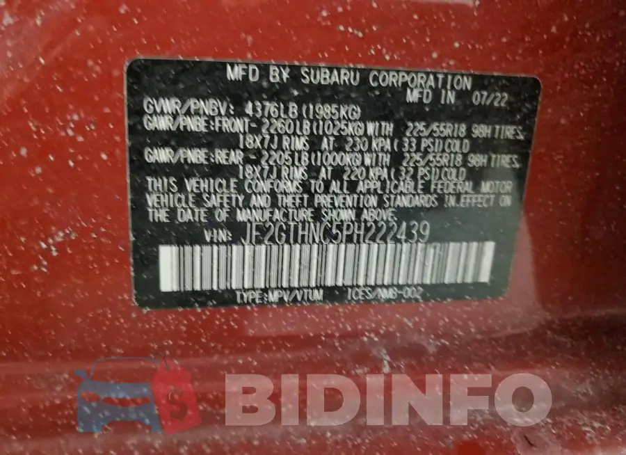 JF2GTHNC5PH222439 Photo# 13
