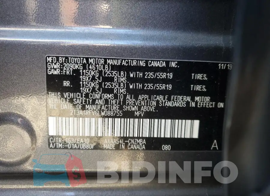 2T3A1RFV6LW088755 Photo# 13