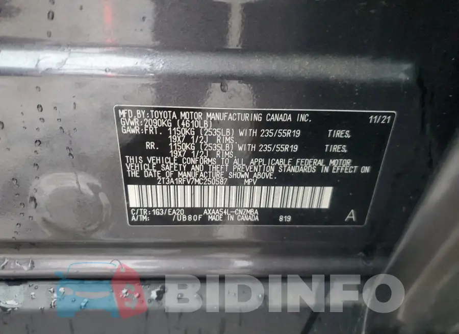 2T3A1RFV7MC250587 Photo# 13