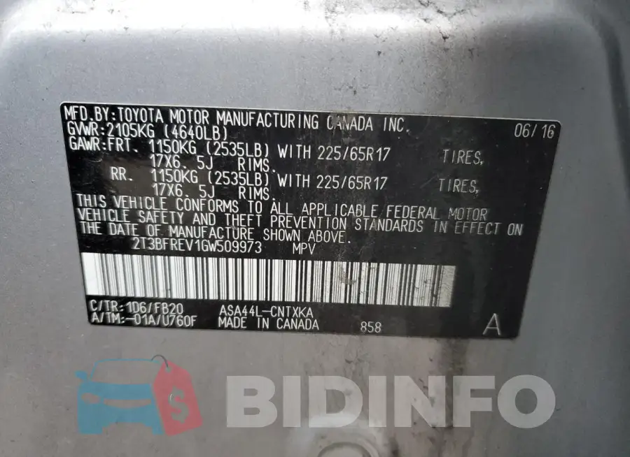 2T3BFREV1GW509973 Photo# 13