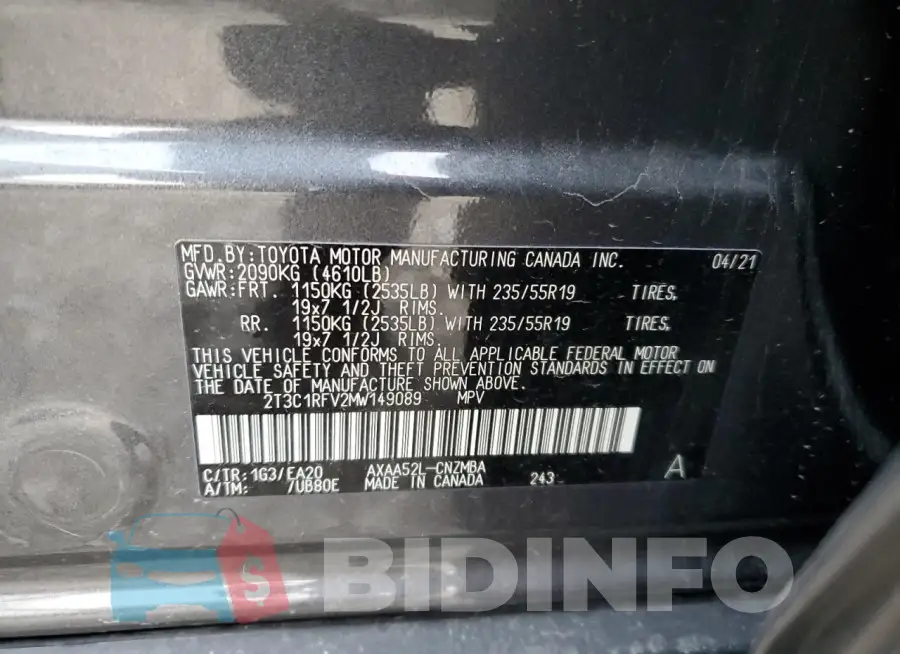 2T3C1RFV2MW149089 Photo# 13