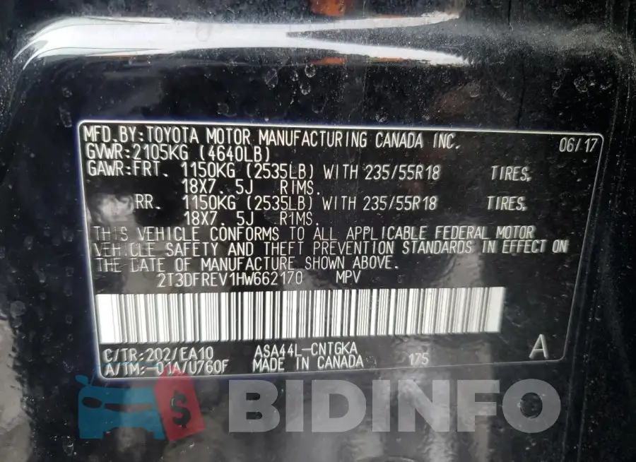 2T3DFREV1HW662170 Photo# 13