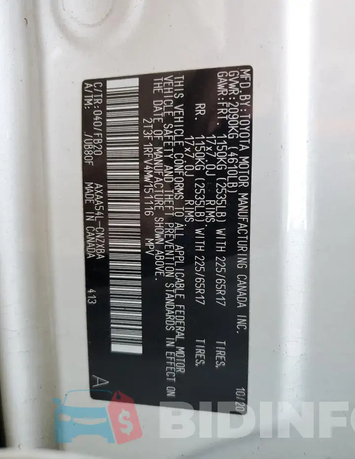 2T3F1RFV4MW151116 Photo# 13