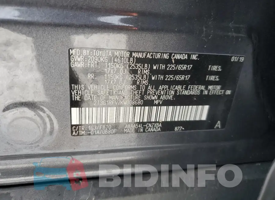 2T3G1RFV7KW008680 Photo# 13