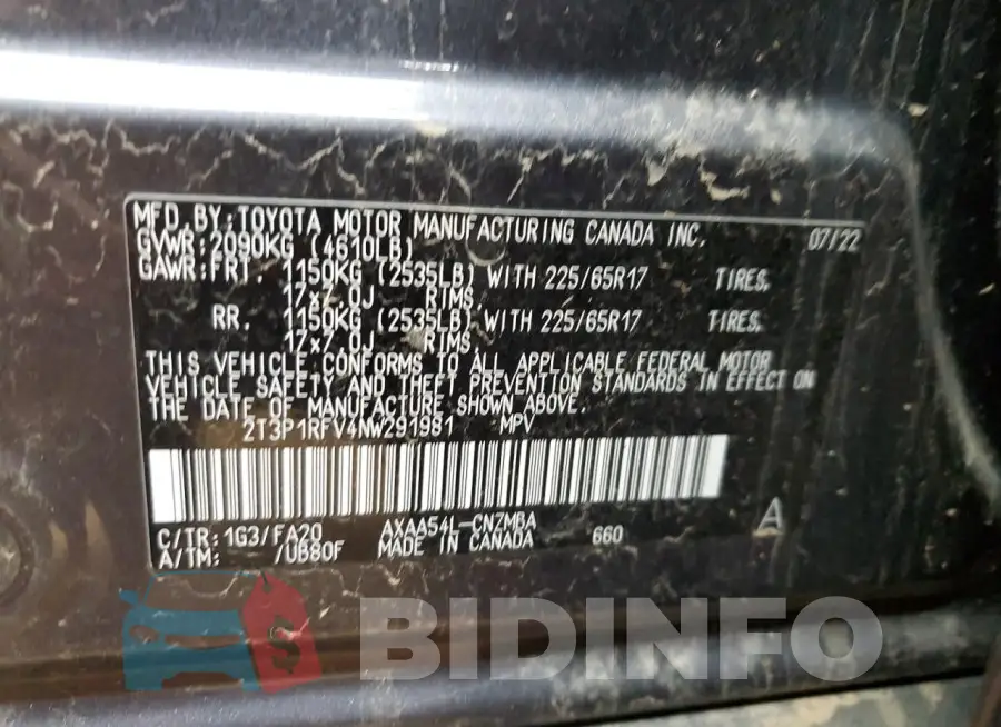 2T3P1RFV4NW291981 Photo# 13
