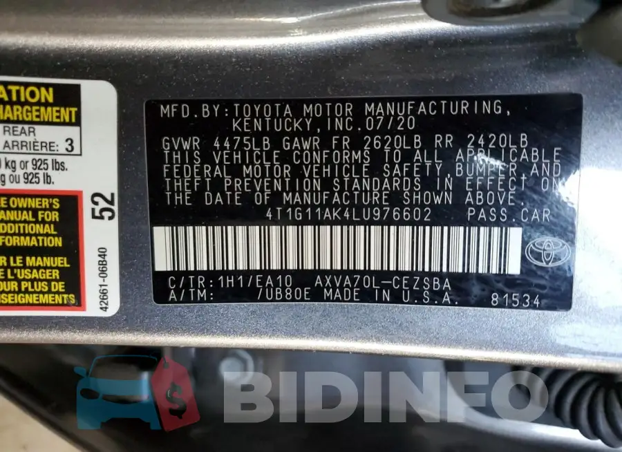 4T1G11AK4LU976602 Photo# 12